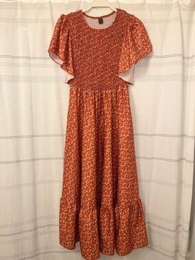 NWOT!! SHEIN Rust Red Floral Smocked Dress
